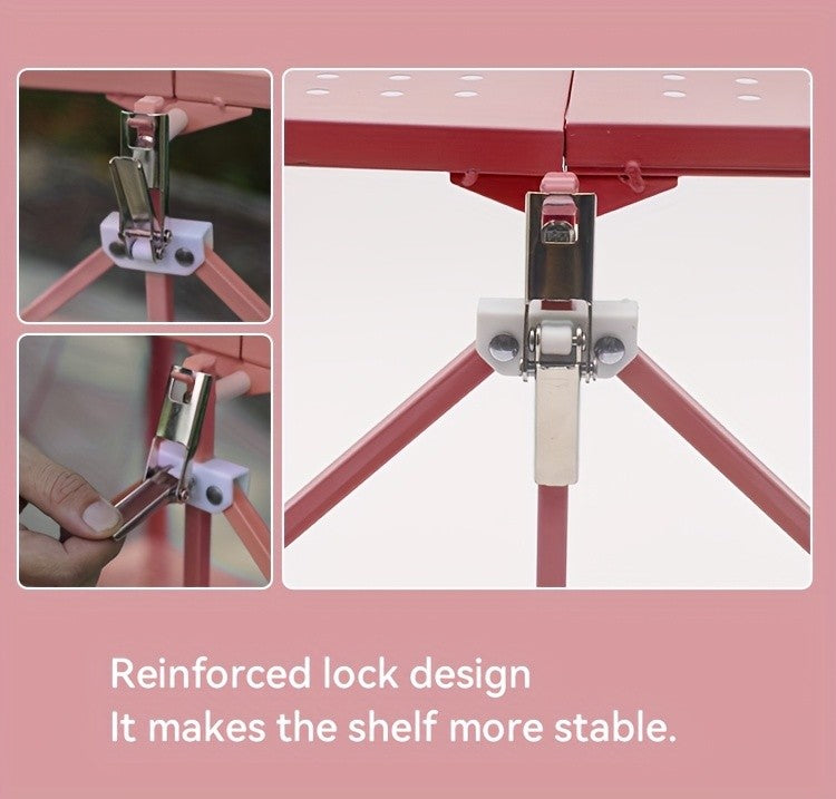 No-Assembly Rolling Storage Rack, 3 4 or 5 Tier Folding Metal Shelves with Locking Wheels in Pink, Green, Black or White for Kitchen and Dorm Organization