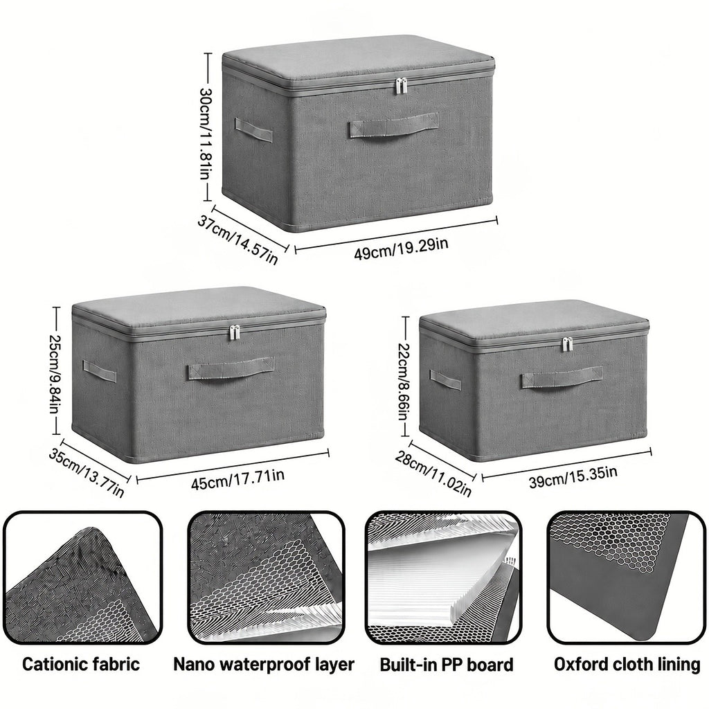 Quilt and Clothes Storage Bags, 4-Pack Foldable Organizers with Zippered Lids and Carry Handles for Bedding, Seasonal Clothing and Closet Shelves