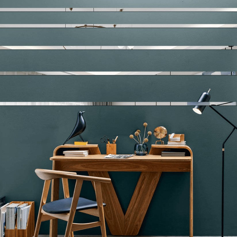 10pcs Pack, 3*25Cm/1.2*9.84In, Silver Acrylic Mirror Wall Sticker, Strip Self-Adhesive Wall Decals, for Living Room Bedroom Bathroom Office Home, Art Wall Decoration