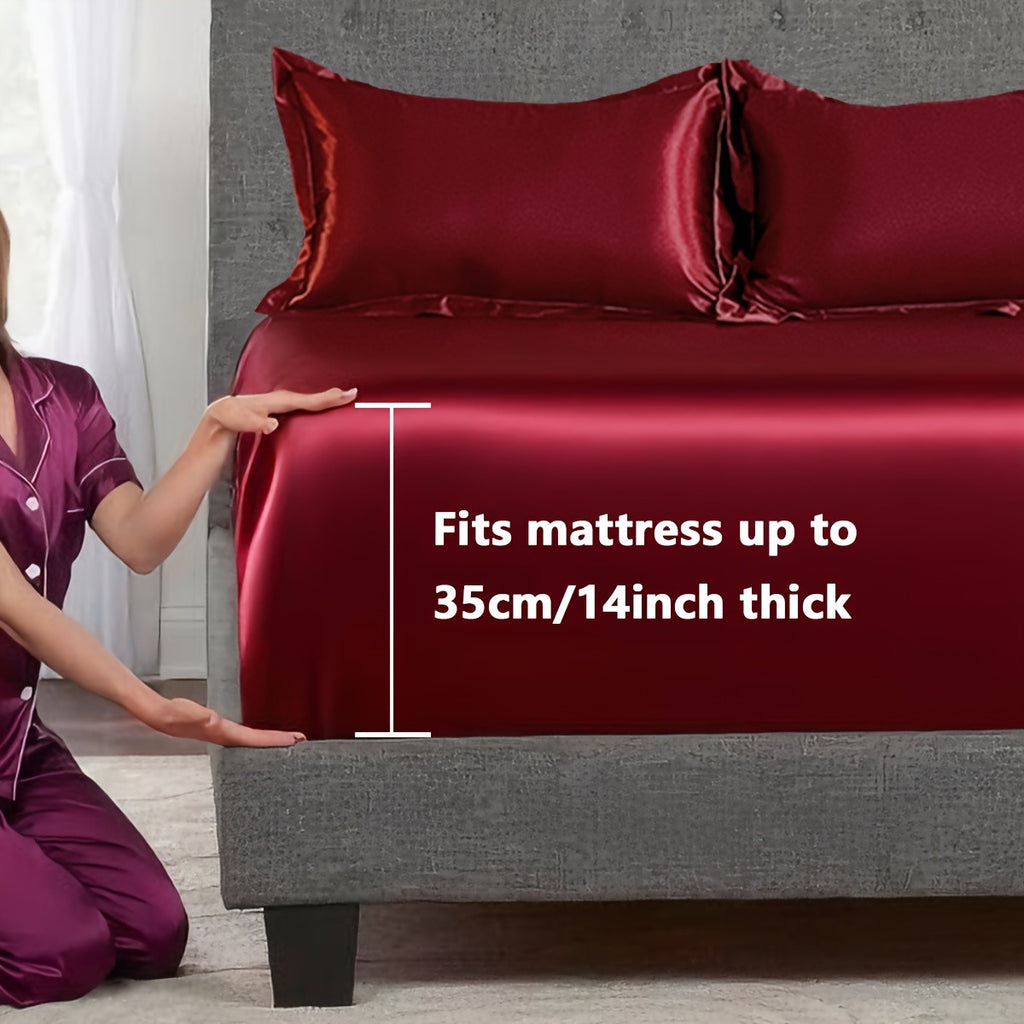 Luxury Satin Fitted Sheet, Fitted Sheet+Pillowcase, Queen Sheet, Cooling, Smooth, Breathable, Wrinkle-Resistant, Machine Washable, Easy Care Ultra Soft for Hot Sleepers Child, Children, Adults, Hotels, Apartments, Wedding Gifts-3000TC Random Color