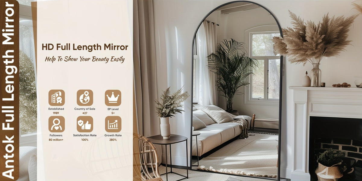 Freestanding Arch Dressing Mirror, Full-Length Glass Mirror with Metal Frame and Floor Stand for Bedroom, Living Room and Cloakroom Decor