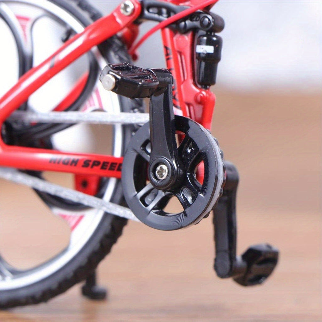 Miniature Mountain Bike Model, 1:8 Scale Foldable Alloy Bicycle in Red Yellow or Blue for Collector Displays, Office Desk Decor and Cycling Gifts