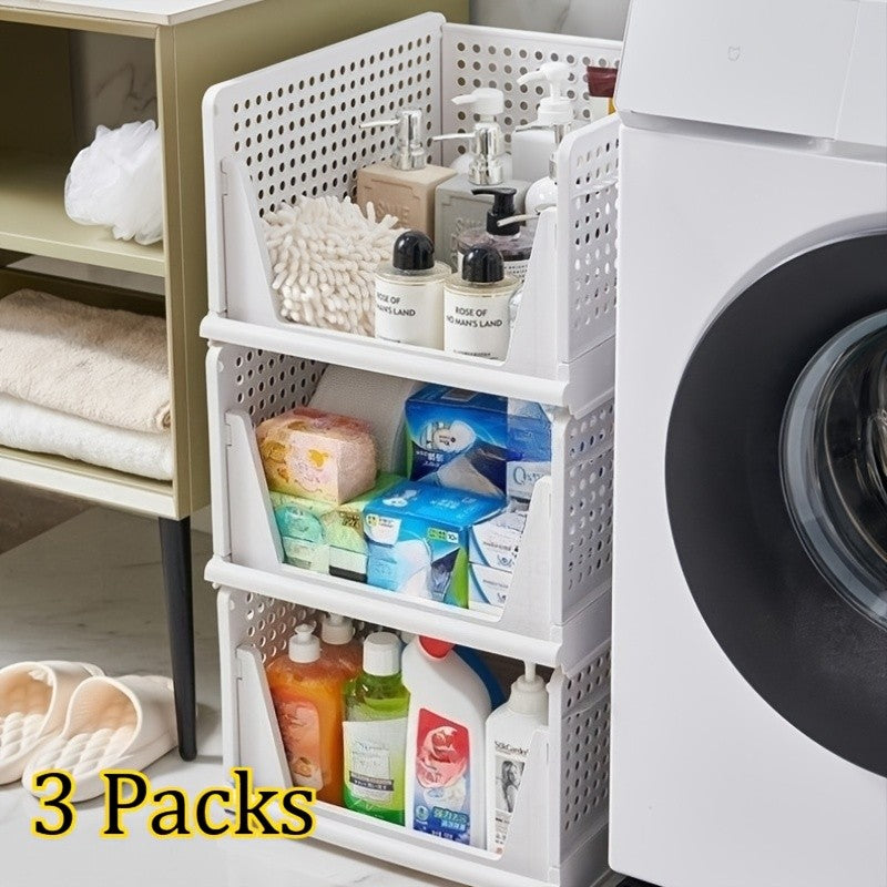 3pcs Stackable Closet Storage Basket, Multifunctional & Foldable Closet Organizer for Bathroom, Kitchen, Laundry Room, And Wardrobe Storage, Space-Saving Clothes Storage Drawer Organizer, Under-Bed Storage, Mounted Closet Systems