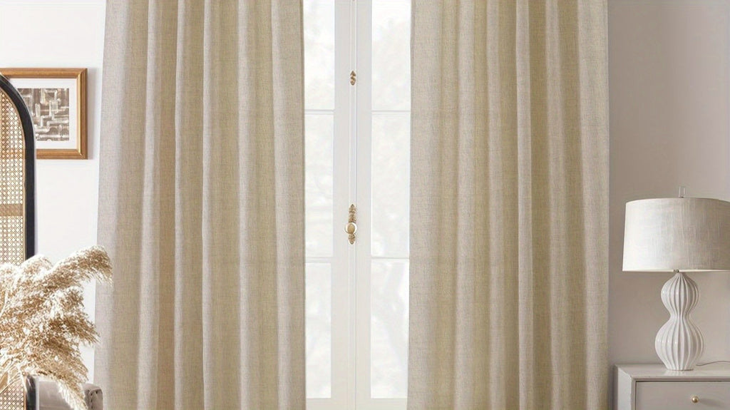4 Panels Natural Linen Curtains for Living Room Semi Sheer Farmhouse Real Flax Rod Pocket Back Tab Boho Rustic Light Filtering Window Drapes for Bedroom Privacy Assured