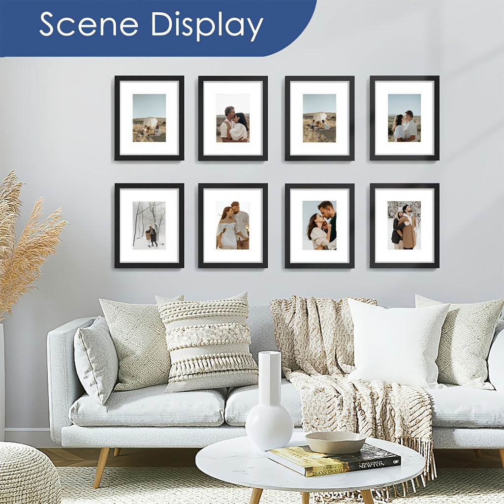 3pcs Classic Black Picture Frame Set - Heavy-Duty Plastic Frames with Vertical/Horizontal Hanging, 8x10, 11x14, 12x16 Inch - for Living Room, Bedroom, Office - Modern Minimalist Wall Decor Gallery Frames for Photos, Posters, Art Prints - Easy Mounting Har