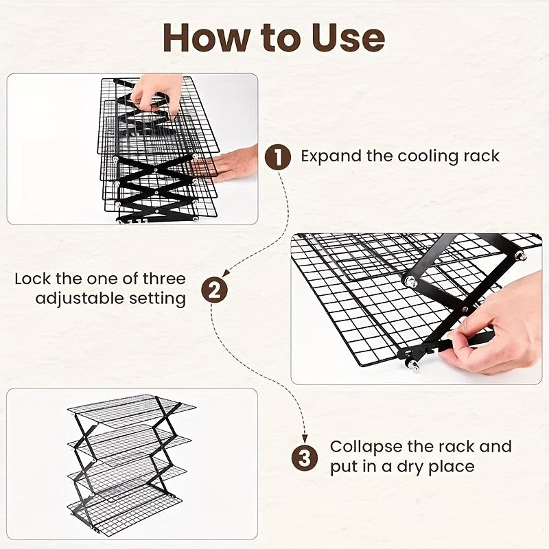 3/4-layer, Collapsible Cooling Rack, Metal Wire Rack For Baking Trays, Popular Limited Purchase, Highly Recommended, Stackable Baking And Cooking Drying Wire Cooling Rack With 4 Adjustable Settings, Camping Grill For Cooking And Cooling And Cake