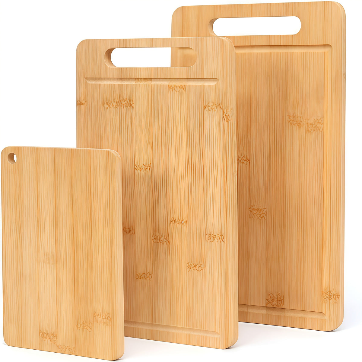 Bamboo Kitchen Prep Boards with Juice Grooves, Single Board or 3-Piece Set for Meat, Vegetables, Fruit and Bread, Double-Sided Chopping Surfaces for Home Cooking