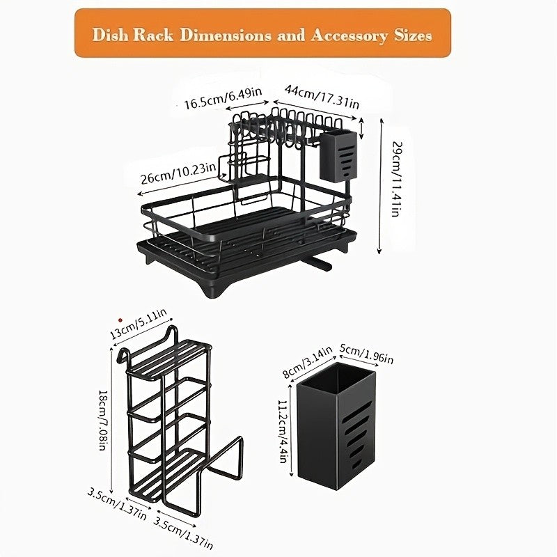 Double Tier Metal And Carbon Steel Cutlery Rack, Large And Durable, with Knife Fork And Cup Holders And Draining Board, Rustproof Two Tier, Space Saving for Kitchen Countertop, Make The Kitchen More Concise And Organized