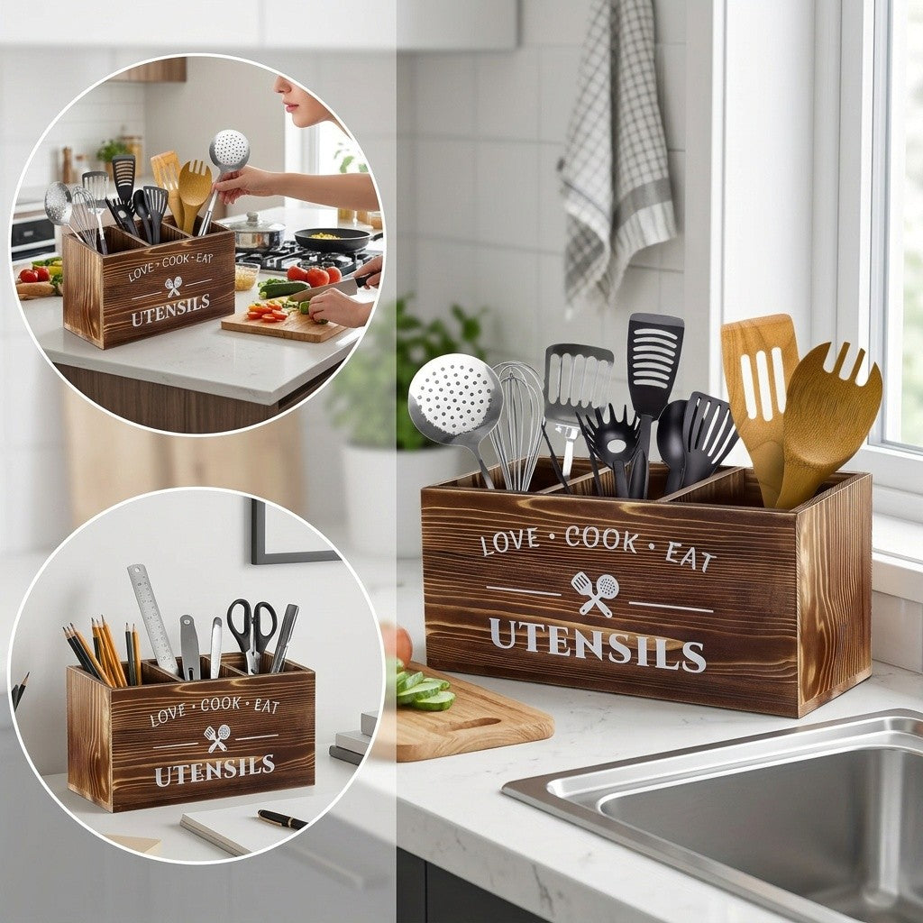 1pc Desktop Tableware Storage Box - Organize Kitchen, Bedroom, Desk With Grids, Wooden Chopsticks Sorting, Finishing Shelf, And Multi-Purpose Household Storage Solution - Perfect New Year Spring Festival Gift Supplies