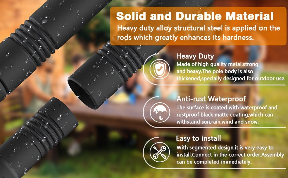 4 Pack 11.1FT String Light Poles With Metal Ground Stake, Heavy Duty Rustproof Metal Light Stand For Outdoor Garden Backyard Deck, Fall Autumn Harvest & Halloween Party Decor, Perfect For Wedding, Patio, Outside Holiday String Lights Support Poles