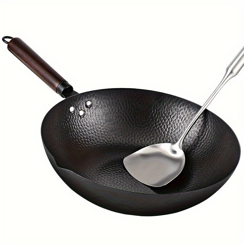 12.6" Iron Wok-11pcs Woks & Stir Fry Pans Wok Pan with Lid, No Chemical Coated Chinese Wok with 10 Cookware Accessories, Flat Bottom Wok for Electric, Induction, Gas Stoves