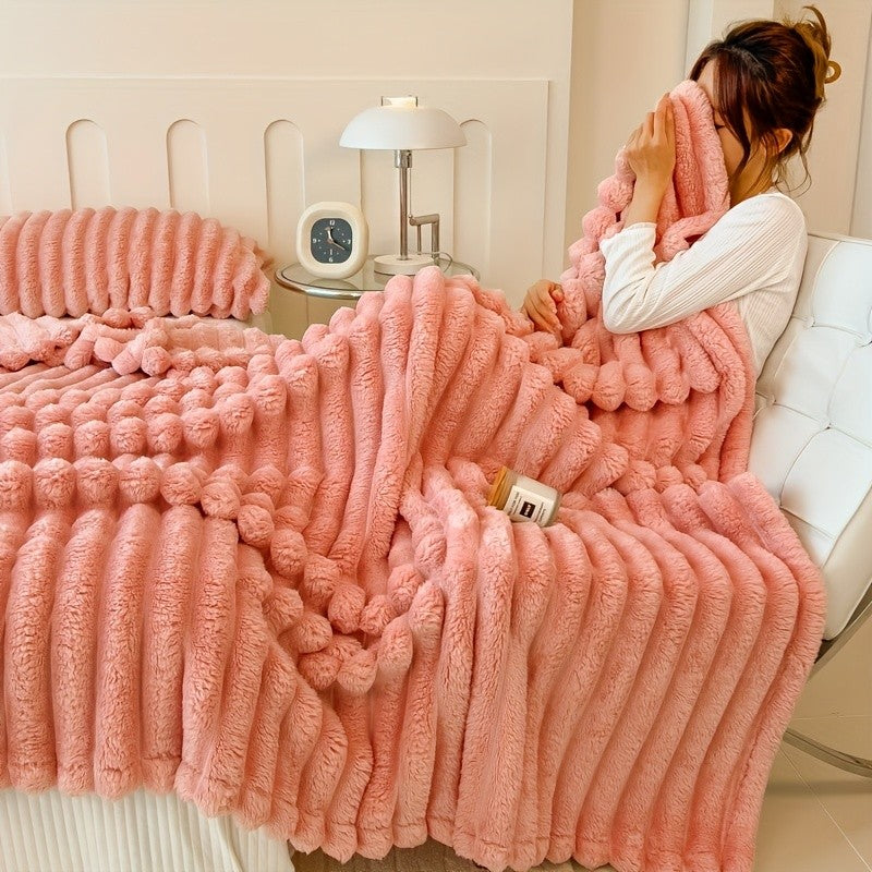 1pc Blanket Soft And Comfortable, Imitation Rabbit Fur Double-Sided Blanket Warm Fleece Blanket Nap Blanket Air-Conditioning Blanket Office Outdoor Camping Gift Blanket for All Seasons