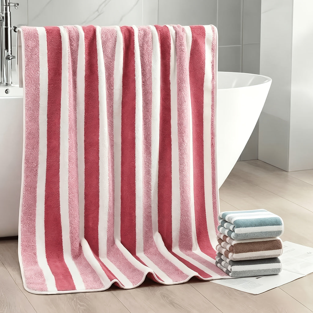 8pcs Set, No Hair Loss, Super Absorbent, Super Soft Two-Color Striped Interval Bath Towel Combination, Including 2 Large Bath Towels, 2 Large Face Towels, 4 Hand Towels