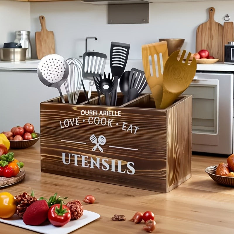 1 Cutlery Storage Box with Grid, Wooden Chopsticks Sorting and Organizing Rack, Kitchen, Bedroom, Desk, New Year and Spring Festival Gift Supplies, for Home Storage and Organization