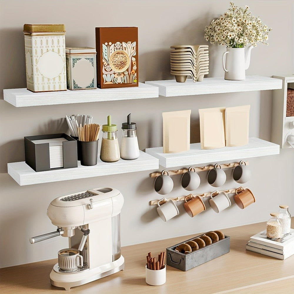 2026 Wall-Mounted Storage Shelf Set of 4, Designed for Walls, Sturdy Storage Solution, Rustic Wooden Wall Shelf for Room Decor, Closet, Bathroom Storage, And Additions, Available in Black, Gray, White, And Brown, Durable Wall Shelf