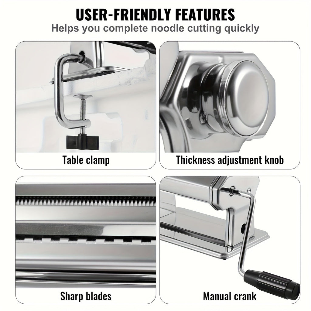 Pasta Maker Machine, 8-Adjustable Thickness Settings, 2-in-1 Pasta Machine with Roller and Cutter, Dough Press for Making Pasta, Perfect for Spaghetti, Fettuccine, Lasagna, or Dumpling Wrappers, Kitchen Gadget for Pasta Lovers, Father's Day Gift