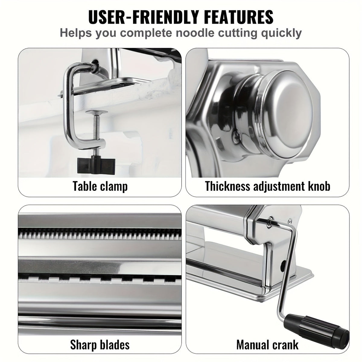 Pasta Maker Machine, 8-Adjustable Thickness Settings, 2-in-1 Pasta Machine with Roller and Cutter, Dough Press for Making Pasta, Perfect for Spaghetti, Fettuccine, Lasagna, or Dumpling Wrappers, Kitchen Gadget for Pasta Lovers, Father's Day Gift
