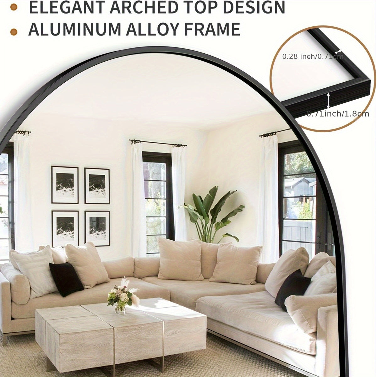 Freestanding Arch Dressing Mirror, Full-Length Glass Mirror with Metal Frame and Floor Stand for Bedroom, Living Room and Cloakroom Decor