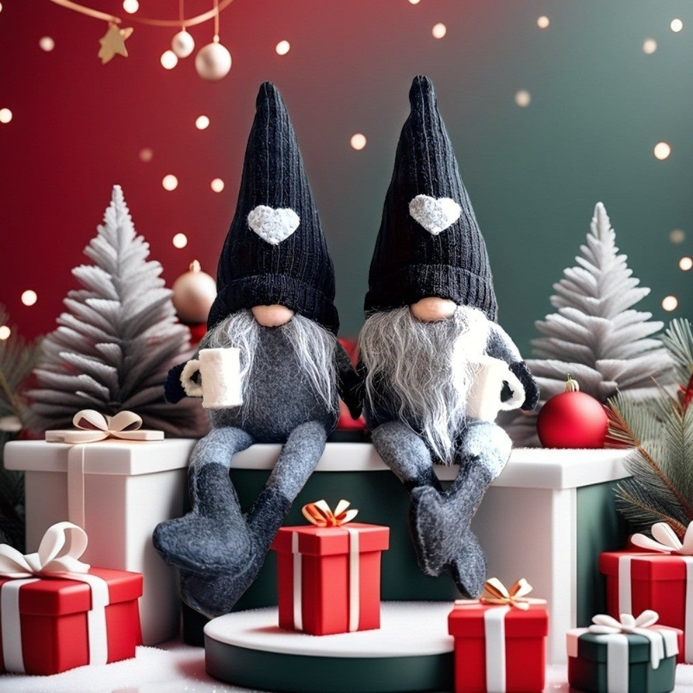 Decorative Gnome Dolls Set of 2, Cozy Shelf and Table Accents in Black, Khaki or Red for Living Room, Office and Holiday Gift Displays