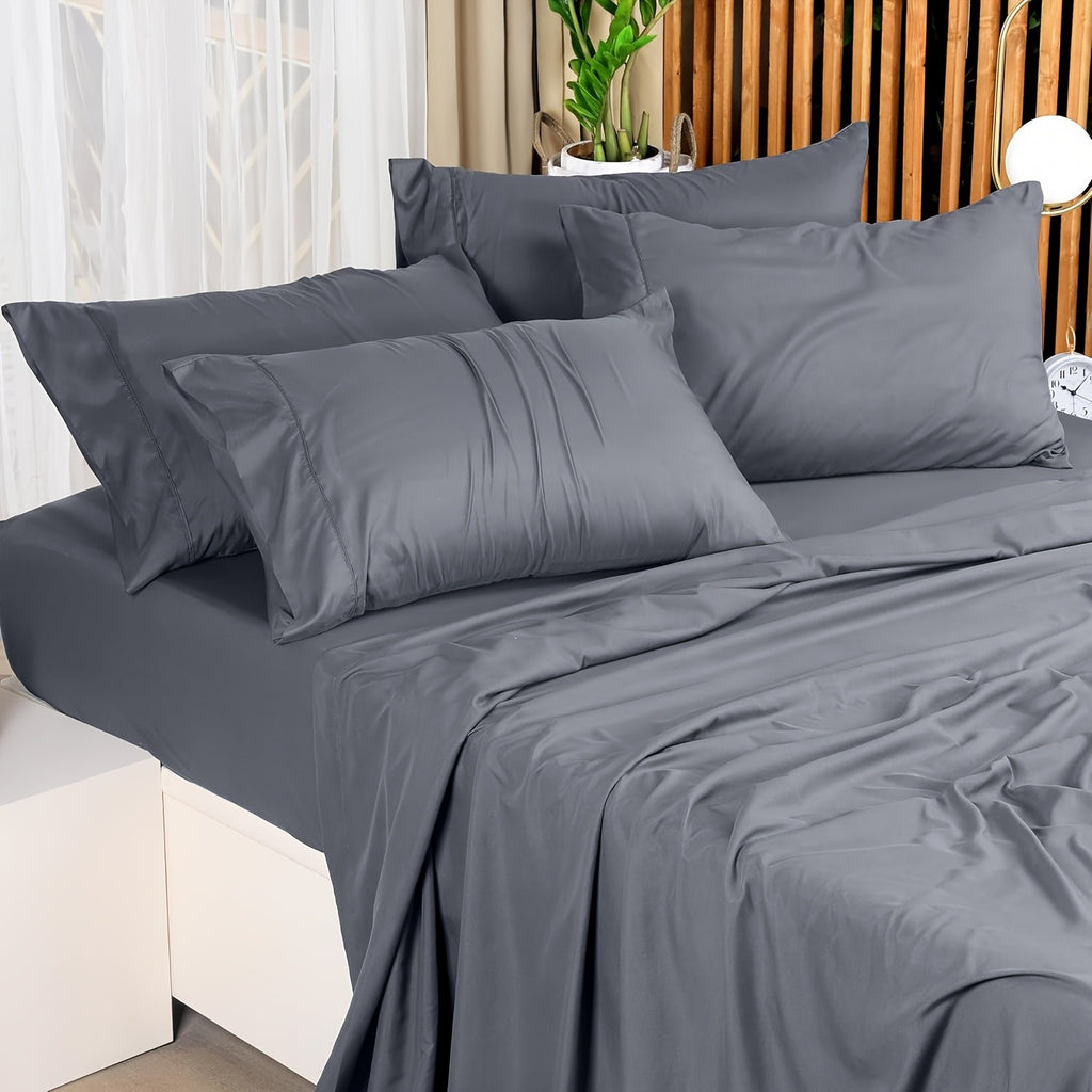 Extra Deep Pocket 10%Bamboo Fiber Bed Sheet Set - Breathable Bed Sheet - Luxury Hotel Bed Sheet Set - Soft, Wrinkle-Resistant, And Comfortable - Easily Fits Extra Deep Mattresses. Includes Pillowcases, Flat Sheet, And Fitted Sheet