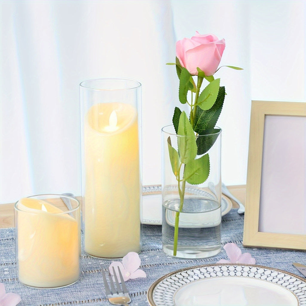 TOMNK 12/24pcs Glass Cylinder Vase 4, 6.8, 9, 12 Inch Glass Candle Holder Clear Vases for Centerpieces Tall Flower Vase for Wedding Home Decor Party 4 Different Sizes, Suitable for DIY Candle Making