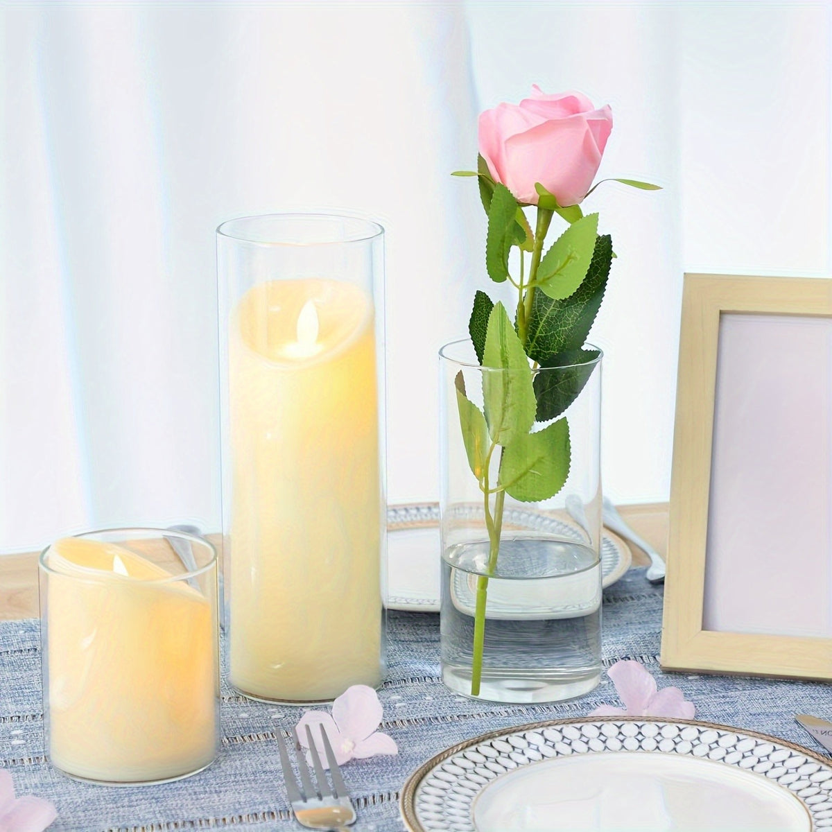 TOMNK 12/24pcs Glass Cylinder Vase 4, 6.8, 9, 12 Inch Glass Candle Holder Clear Vases for Centerpieces Tall Flower Vase for Wedding Home Decor Party 4 Different Sizes, Suitable for DIY Candle Making