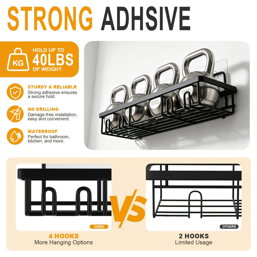 6pcs Shower Racks, Toilet Paper Rack, Soap Rack, Toothbrush Rack, No Drilling Required, 13-Inch Large Capacity, Bathroom Storage And Kitchen Sticky Shower Storage Rack (Black)