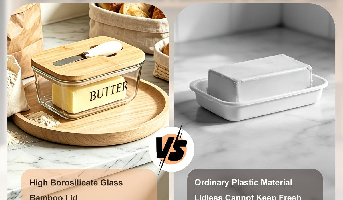 Large Glass Butter Dish with Lid Upgraded The Capacity to Holds 1lb of Butter Butter Keeper with Knife for Countertop and High-quality Seal Kitchen Decor and Gifts for Countertop and Refrigerator Door Shelf
