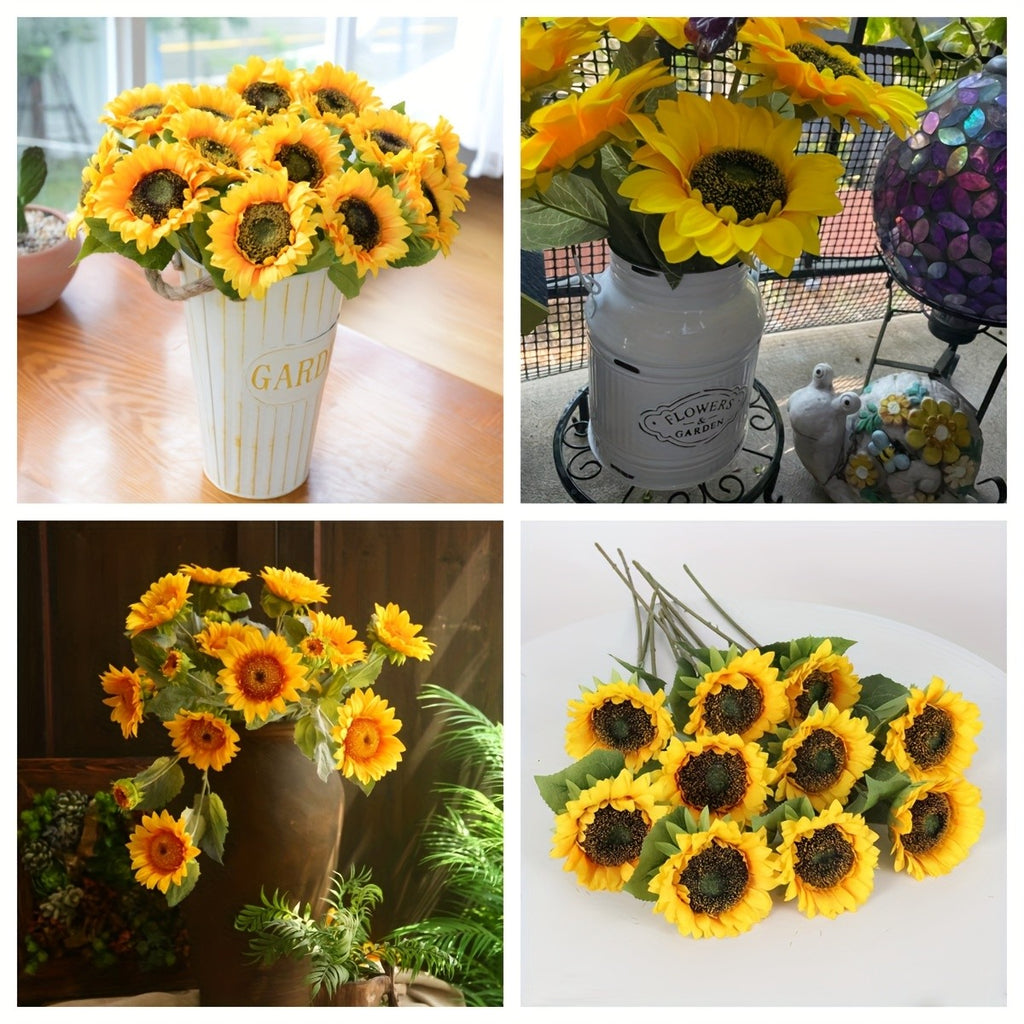 Artificial Sunflowers for Home Decor, Decorative Faux Flowers in 10, 12 or 20 Piece Options for Wedding Centerpieces, Party Tables and Photo Backdrops