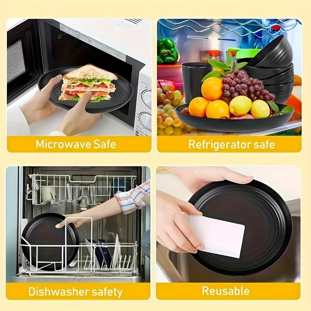 32/16pcs Dinnerware Set Made from Wheat Straw, Designed for 8 Or 4 People, Includes Kitchen Additions, Unbreakable Modern Plates, Dessert Plates, Bowls, And Cups. Safe for Dishwasher And Microwave, Lightweight for Camping And Daily Use