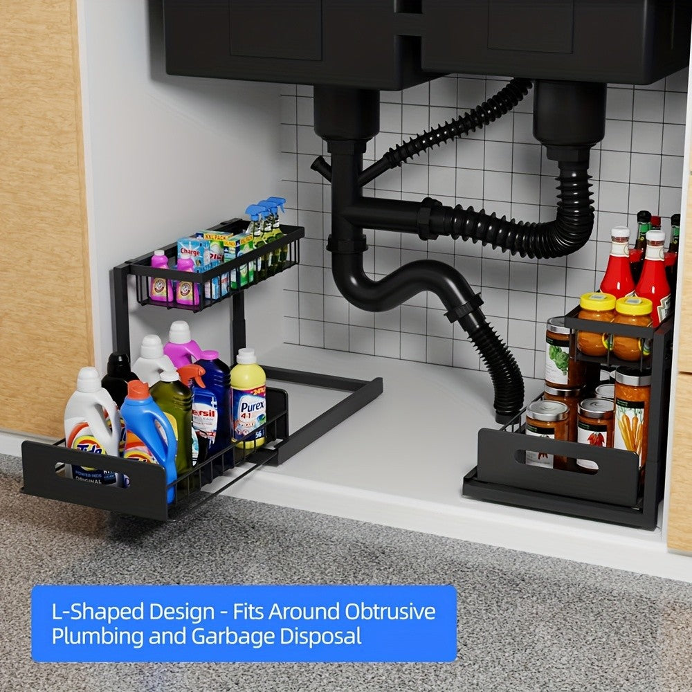 Under Sink Organizers, Metal Pull Out Under Sink Organizers And Storage Shelves with Sliding Drawer, Under Sink Storage for Kitchen, Bathroom (1pack/2pack)