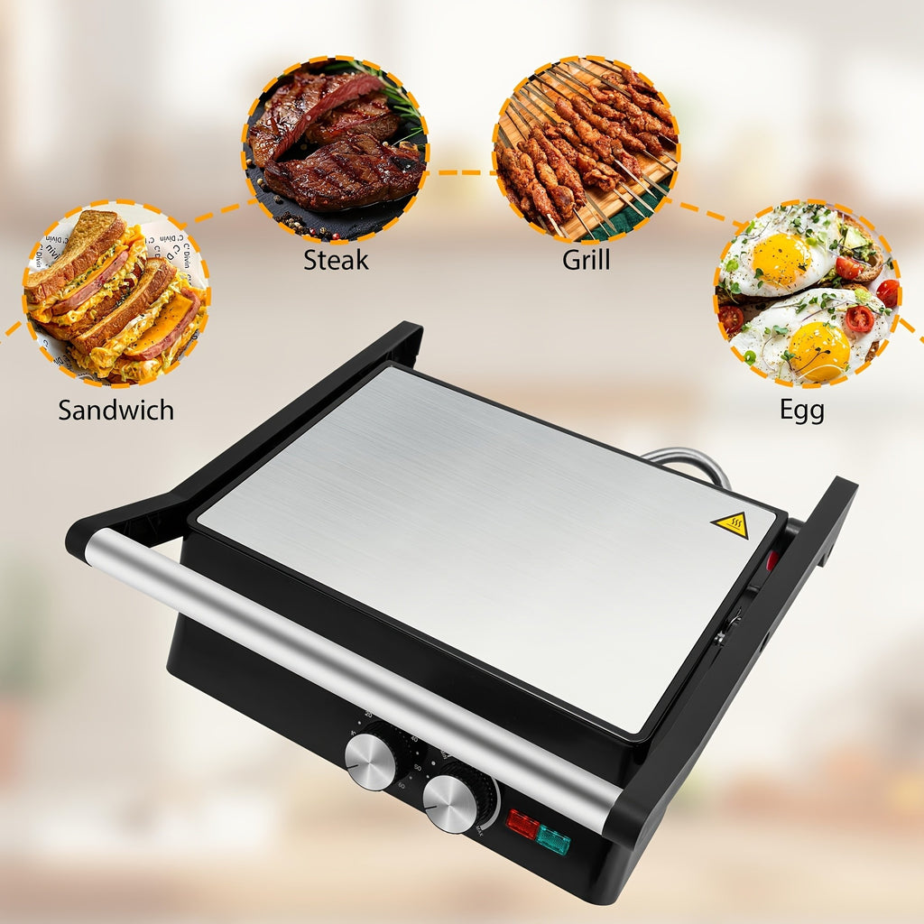3-in-1 Electric Indoor Grill - Panini Press With Non-Stick Cooking Plates, Opens 180-Degree Gourmet Sandwich Maker, Floating Hinge Fits All Foods, Panini Press Grill With Grease Tray