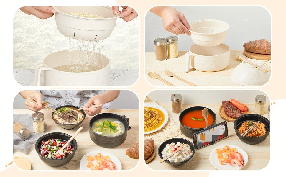 6pcs/Set Microwave Ramen Bowl Set, Ramen Noodle Cooker With Lid & Handle, Perfect For Home, Office, Dorm, Or College Tableware