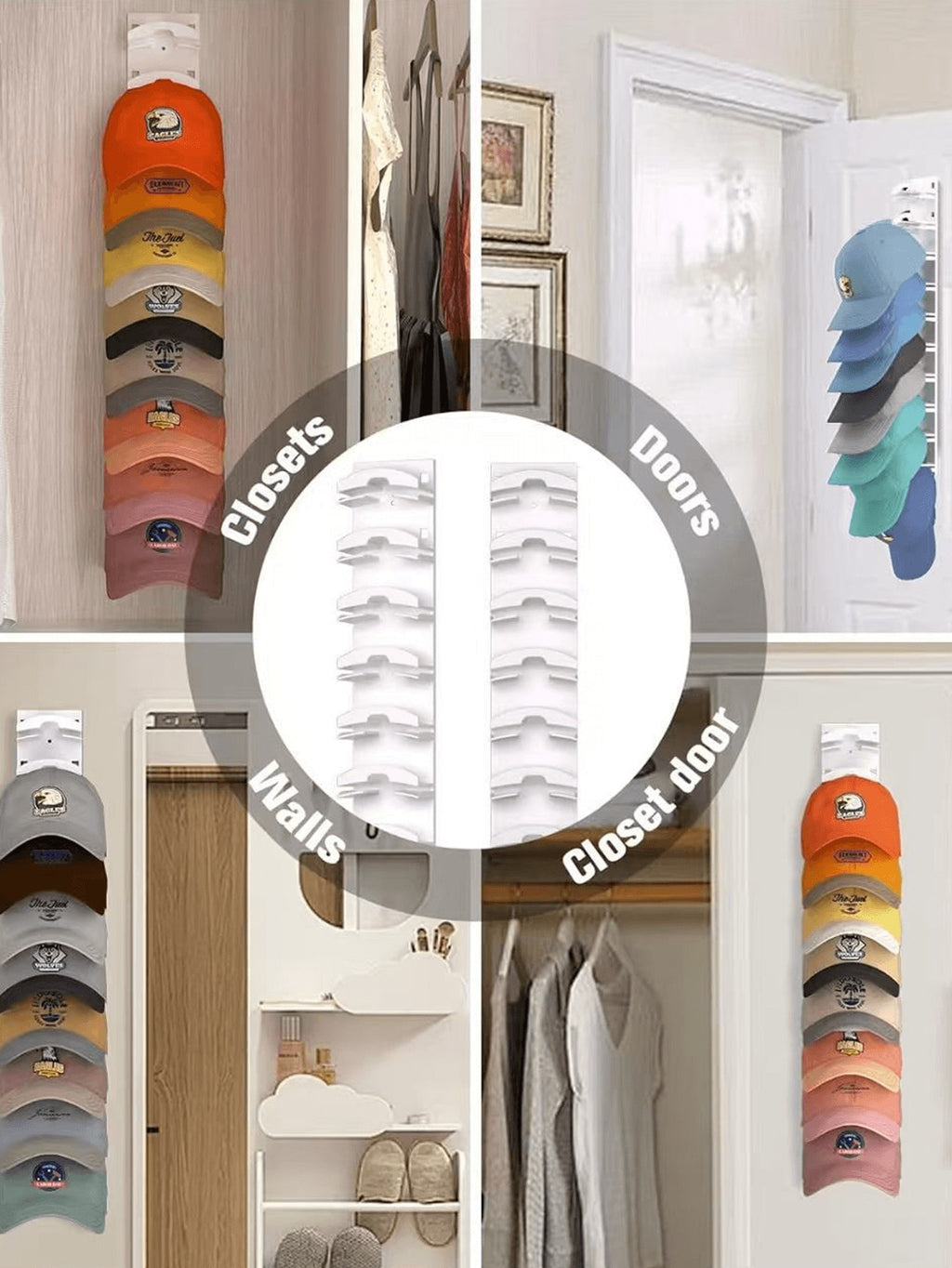 Baseball Cap Rack, Multi-functional Adhesive or Wall-drilled Installation Cap Rack, Multi-layer Cap Storage, Durable Plastic, Wall-mounted Cap Hook That Can Hold up to 20 Caps, Suitable for Closet Doors and Bedrooms, Cap Storage Organizer, a Must-hav
