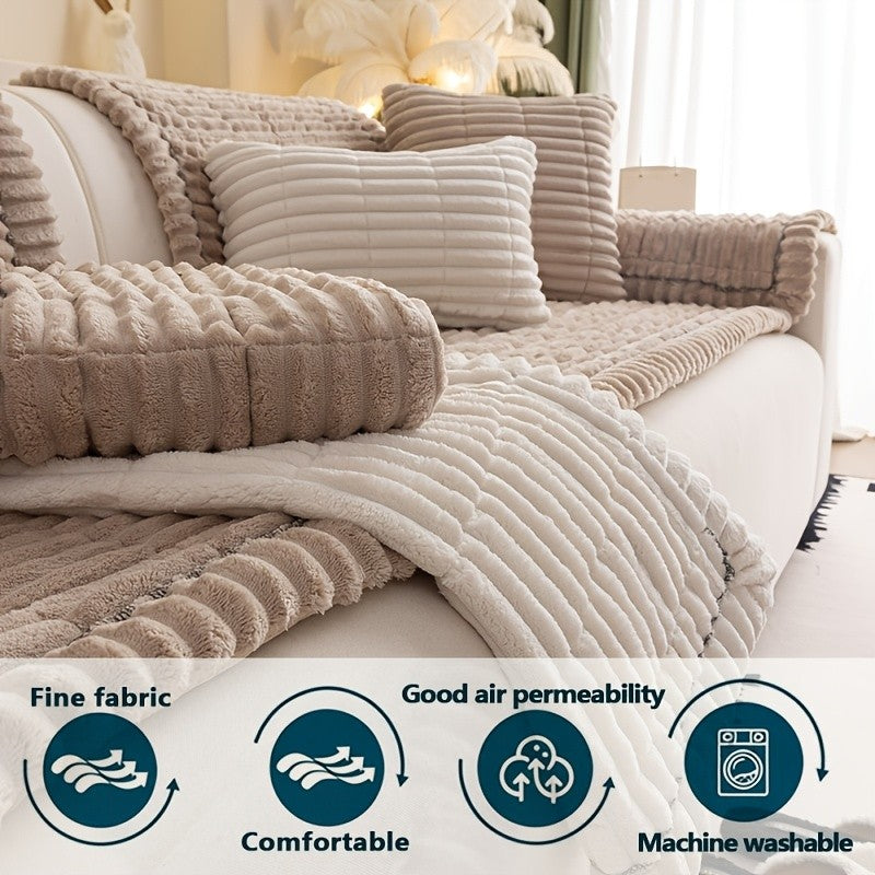 1pc Bohemian Style Sofa Cover, Plush Thick Warm Sofa Cover with Ruffled Edges, a Pet'S Favorite, Home Protection And Decoration Cover