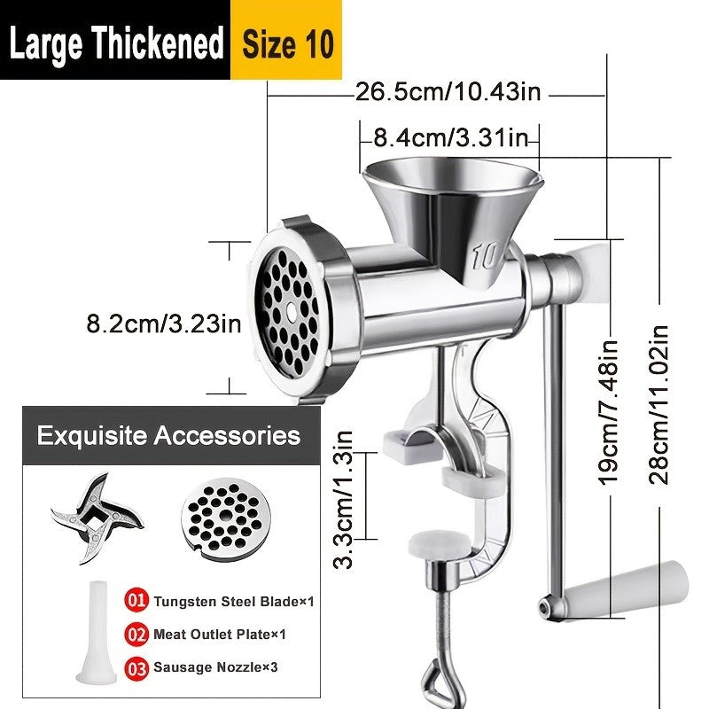 2026 Upgraded Manual Meat Grinder with Table Clamp- Heavy-Duty Stainless Steel Hand-Cranked Food Processor, No Electricity Required, for Grinding Meat, Vegetables, and Spices