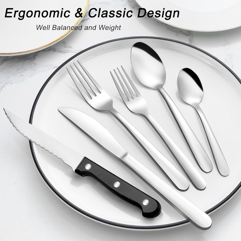 72pcs/48pcs/20pcs Stainless Steel Silverware Flatware Cutlery Set, Includes Dinner Knife Fork Spoon Steak Knives, Food Grade Rust And Scratch Resistant Tableware