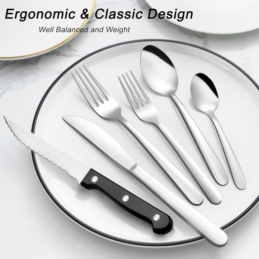 72pcs/48pcs/20pcs Stainless Steel Silverware Flatware Cutlery Set, Includes Dinner Knife Fork Spoon Steak Knives, Food Grade Rust And Scratch Resistant Tableware