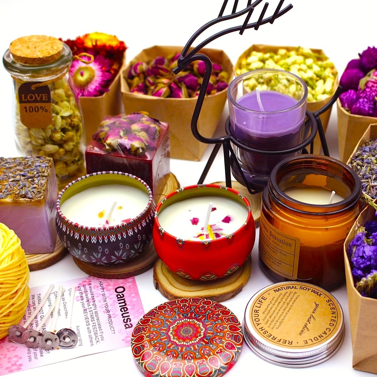 24pcs Set - Dried Flowers Craft Set, Dried Plant Kit, Resin Jewelry Making, DIY Candle, Seasonal Decor, Roses, Jasmine, Peony, Lavender, Forget-me-not, Etc