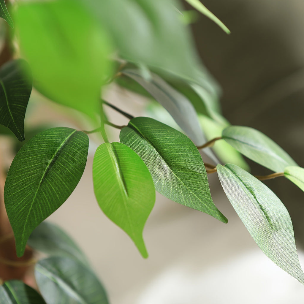 Tall Artificial Ficus Tree - Fake Greenery Potted Plant with Natural Wood Trunk And Lifelike Leaves-Elegant Indoor Outdoor Living Room Home Decor