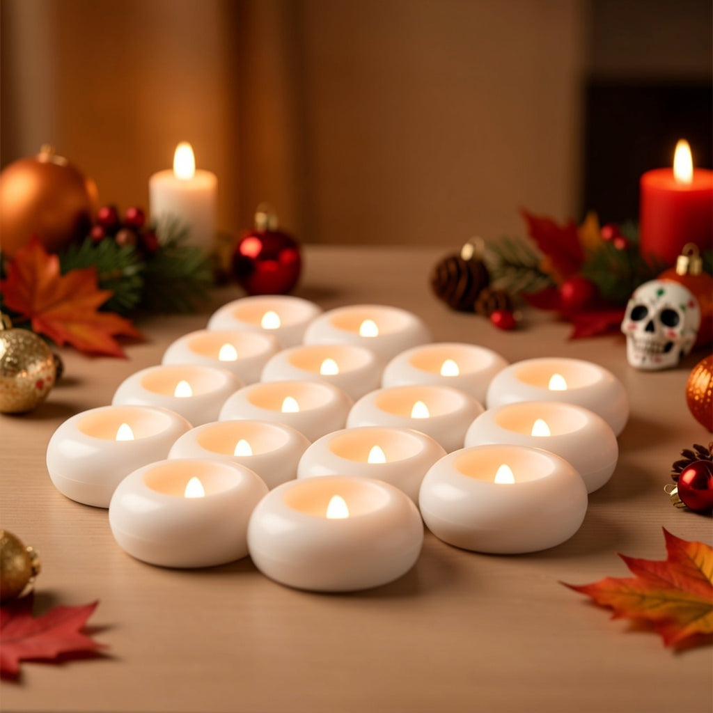 42 Packs White Floating Candle Portable Small Candle Set Perfect for Christmas, Halloween, Easter, Thanksgiving, Day of The Dead