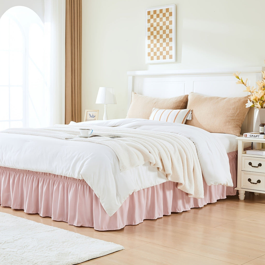 Leafy Bedding Queen Size Bed Skirt with Ruffle Trim - Adjustable Elastic Bed Ruffle, Microfiber Bedding Suitable for Twin/Full/Queen Beds, Machine Washable, Fade Resistant, Easy Fit Wrap Around Skirt, Traditional Style for or Rooms