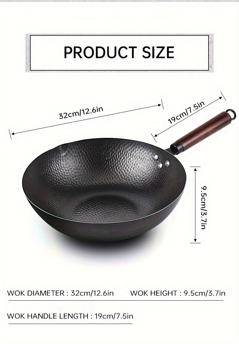 Cast Iron Wok with 11pcs Cookware Accessories, Chinese Wok Pan 12.6 Inch, Stir-fey Pan, Flat Bottom Carbon Stell Wok,, for Induction, Electric, Gas, Halogen, All Stoves, Kitchen Utensils, Kitchen Gadgets, Kitchen Accessories, Home Kitchen Items