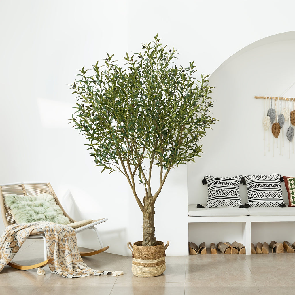 5/6/7/8ft Artificial Olive Tree, Faux Olive Plant with Black Planter, 39/49/54/62 Branches & 1390/2055/2871/4007 Silk Leaves, Perfect for Indoor Home Office Decor, Living Room, Bedroom, And Gift Ideas