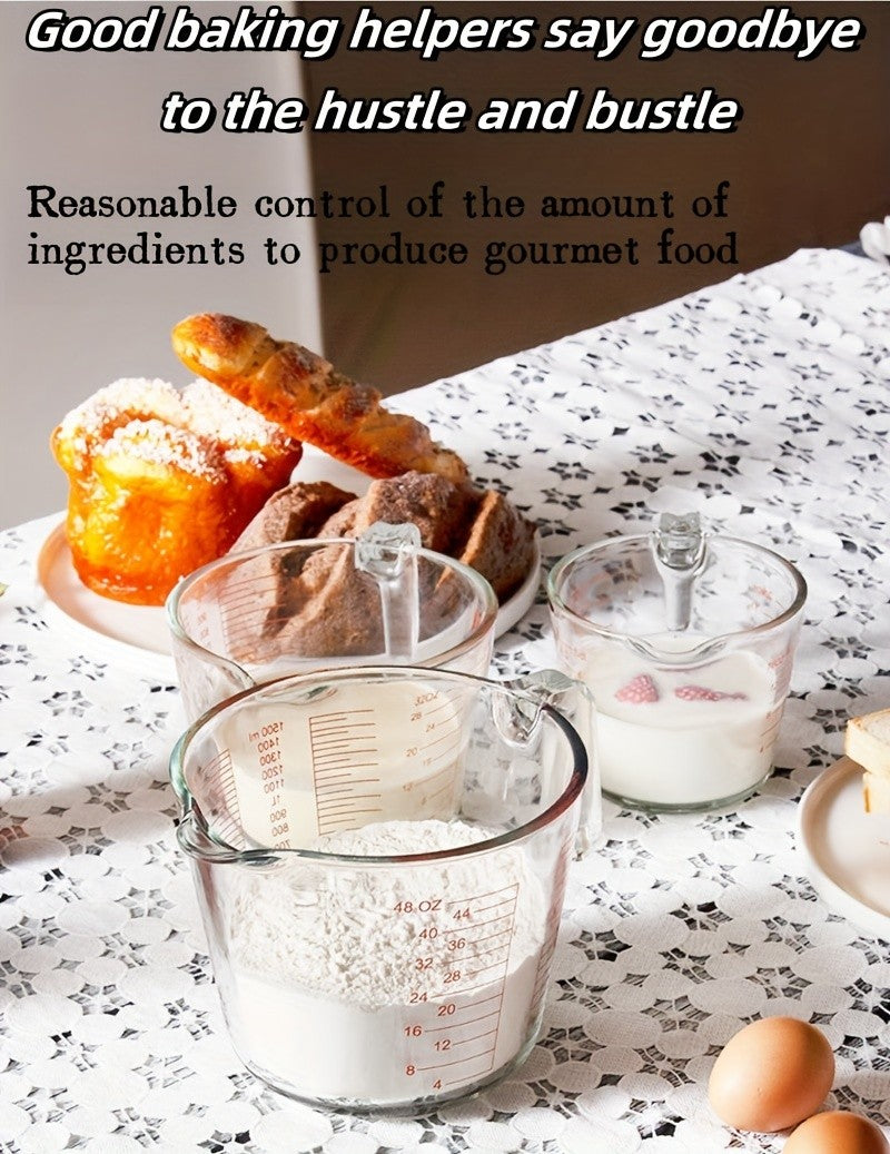 4/9pcs Glass Measuring Cup Set, Including Tempered Glass Liquid Measuring Cups And 100ml Coffee Cups, Essential Kitchen Tools Glass Measuring Cups