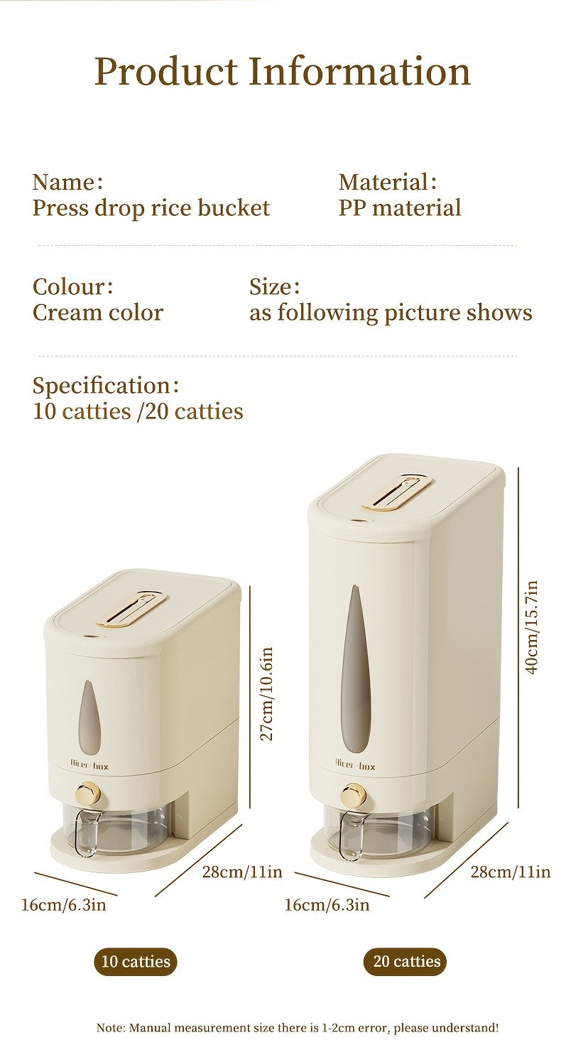 11/22 Pound Large Capacity Press Type Measuring Cup Rice Dispenser | Large Capacity Moisture-proof Sealed Rice Storage Box | Moisture-proof And Insect Proof Design for Rice, Coffee Beans, Legumes, Flour, And Pet Food | Kitchen Utensil Cabinet