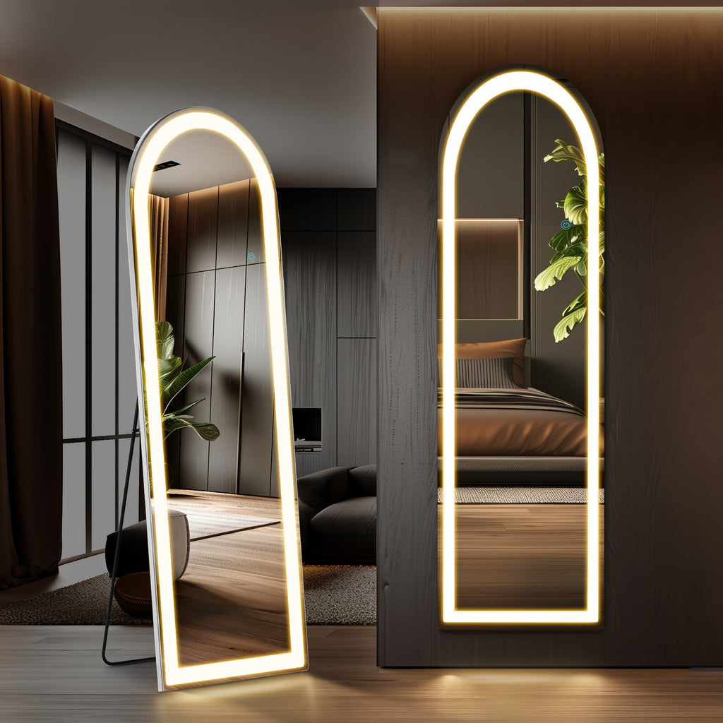 Smart LED Touch Sensor Full-Length Mirror - Adjustable Brightness, Wall-Mount & Freestanding Design with Slim Modern Frame - Ideal for Vanity, Bedroom, Or Dressing Room Lighting