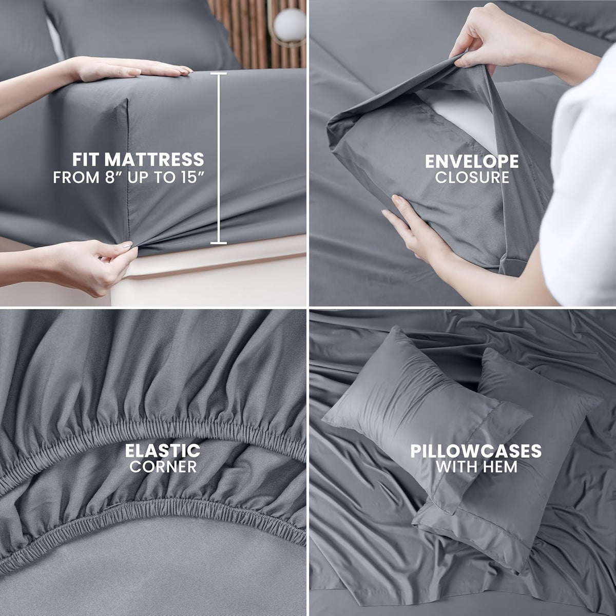 Extra Deep Pocket 10%Bamboo Fiber Bed Sheet Set - Breathable Bed Sheet - Luxury Hotel Bed Sheet Set - Soft, Wrinkle-Resistant, And Comfortable - Easily Fits Extra Deep Mattresses. Includes Pillowcases, Flat Sheet, And Fitted Sheet