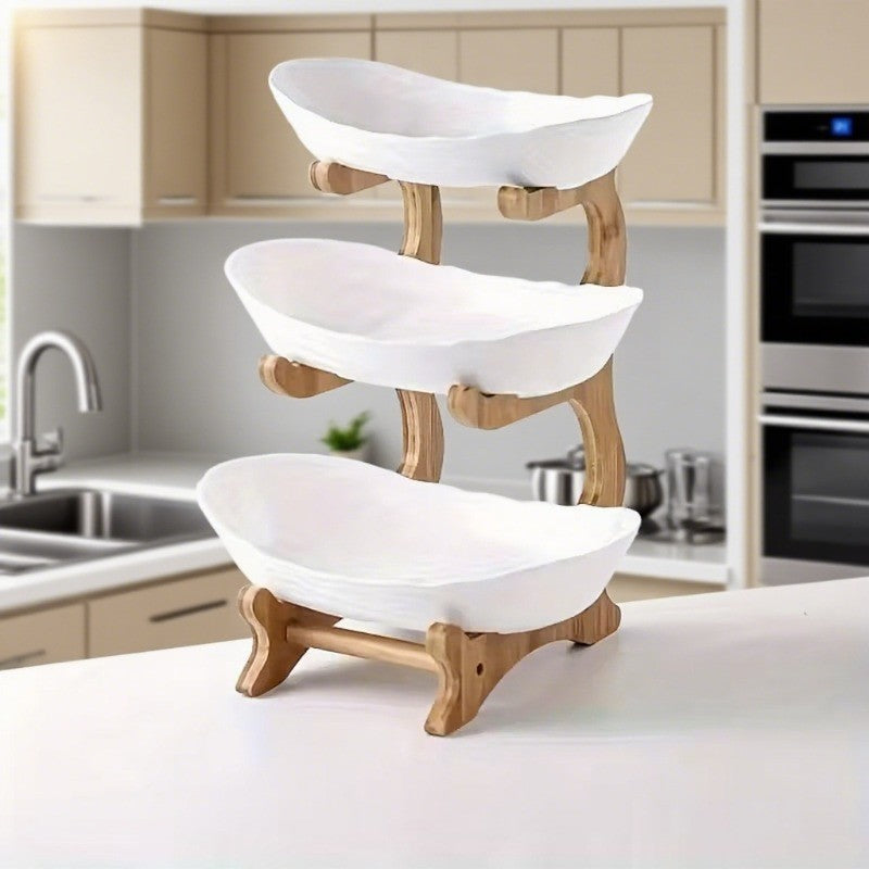 2/3-Tier Creative Plastic Fruit Plate | Elegant Wooden Design Suitable for Family Snacks And Bread Plastic Trays in The Living Room, Space-Saving Design, Easy to Assemble, Birthday Gift