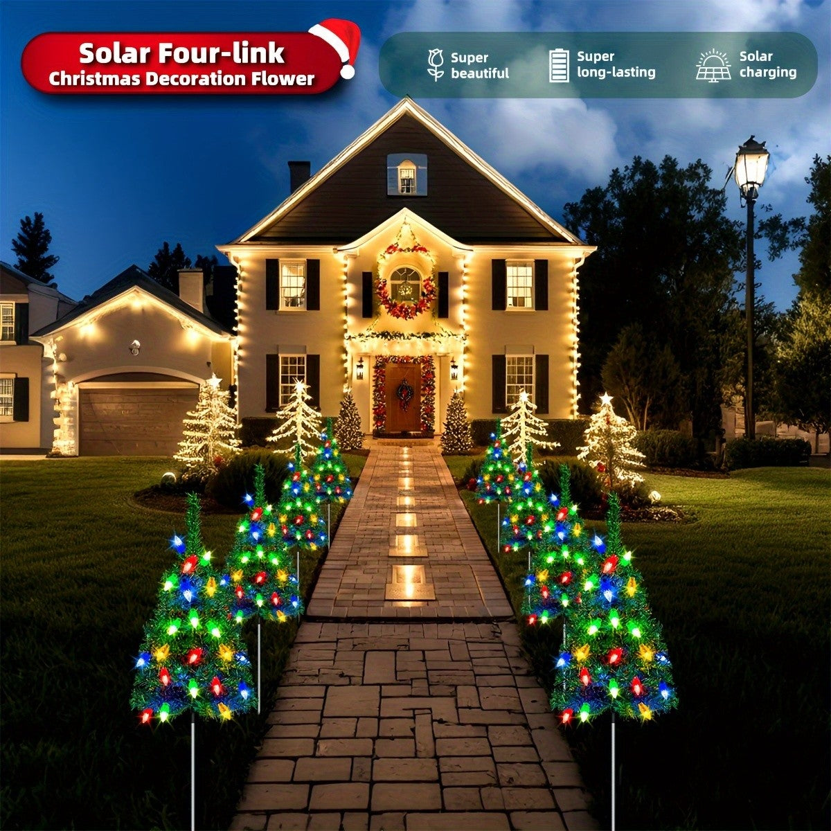 4pcs/ Set Christmas Tree Lights Holiday Decorations, Small Path Lights, Atmosphere Lights, Christmas Decoration Lightsfor Halloween Christmas